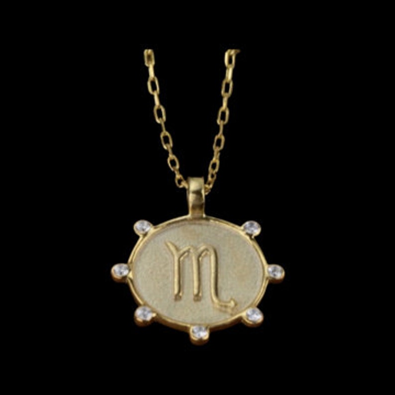 14K Gold and Diamond necklace Zodiac necklace image 1