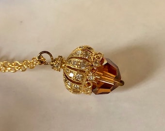 Swarovski Crystal CZ and gold vermeil acorn necklace