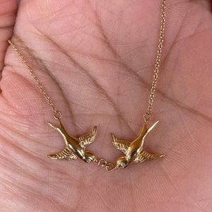 14K Gold and diamond Kissing birds necklace Yellow Gold rose gold white Gold G SI1 diamonds lovebirds necklace vintage sparrow image 3