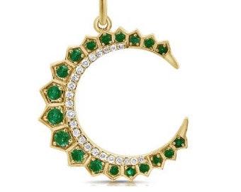 14 karat gold Emerald and diamond crescent Pendant