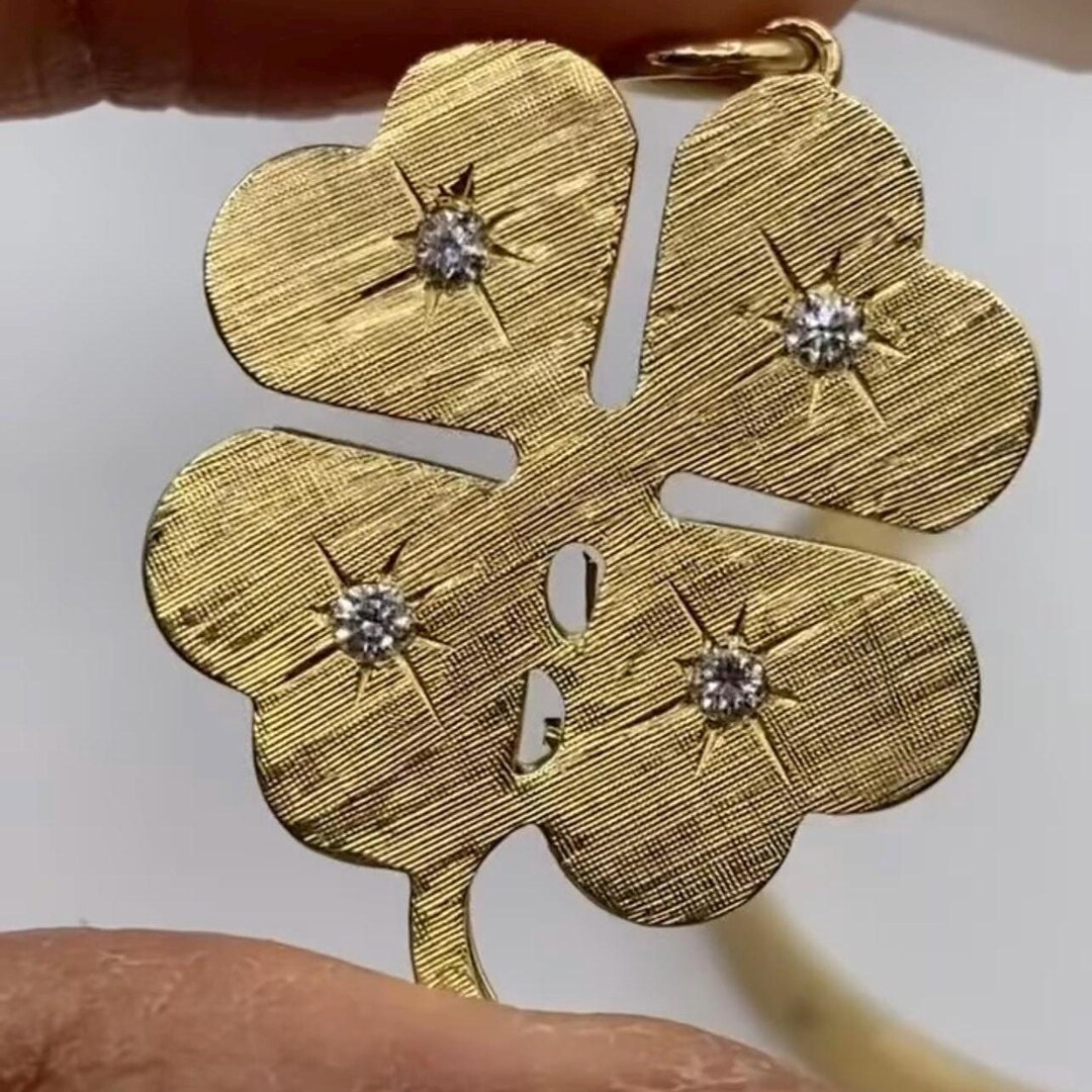 14K Vintage Clover Pendant With Diamonds - Etsy