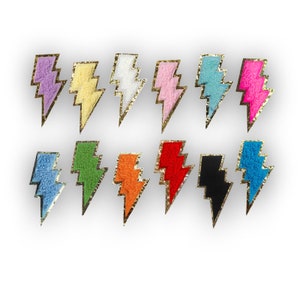 Stick-On Lightning Bolt Chenille Patch, Self-Adhesive Gold Glitter Trim Chenille Patch, Hat Patch, DIY Patch, Jacket Patch, Lightning Patch