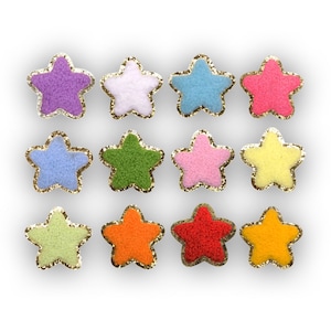 Stick-On Star Chenille Patch, Self-Adhesive Gold Glitter Trim Star Chenille Patch, Hat Patch, DIY Craft, Jacket Patch, Colorful Star Patches