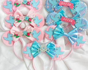 Princess Mouse Ears Headband, Sparkly Park Ears, Pearl Bow Ears, Theme Park Outfit, Birthday Princess Ears