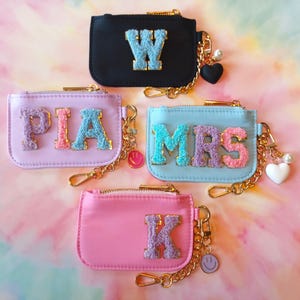 Personalized  Keychain Wallet with Chenille Patches, Custom Card Holder, DIY Coin Bag, Money Pouch, Clip-on Keychain Wallet, Bag Charm Gift