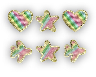 Stick-On Rainbow Chenille Patch, Heart Patch, Airplane Patch, Star Patch, Self-Adhesive Gold Glitter Trim Chenille Patch, Hat Patch, DIY