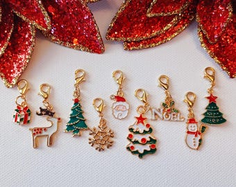 Christmas Clip-On Charm, Santa Badge Reel, Rudolph Zipper Pull, Fanny Pack Backpack Charm, Snowman Bag Pendant, DIY Christmas Craft Supply