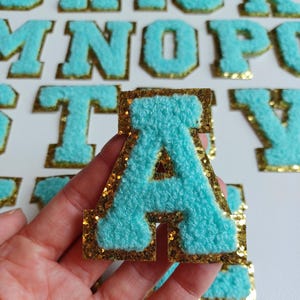 Stick-On Chenille Letter Patch, Self-Adhesive 6 cm Varsity Letter, DIY, Gold Glitter Trimmed Letter, Backpack Patch, Bag Patch, Jacket Patch