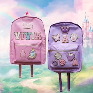 Personalized Backpack, Customizable Name Chenille Patch Backpack, Back to School Nylon Kids Backpack, Dance Bag, Girls Preppy Backpack