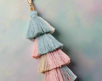 Four-Tiered Colorful Ombre Tassel, Tassel with Lobster Clasp, Purse Tassel, Bag Tassel, Zipper Tassel, Keychain Accessory, Boho Tassels