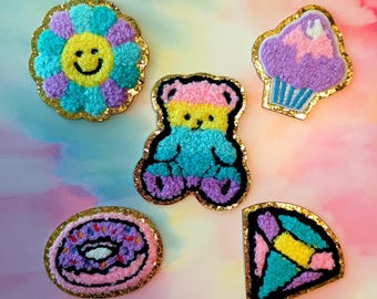 Stick-On Chenille Patch, Teddy Bear Patch, Cupcake Patch, Donut Patch, Diamond Patch, Self-Adhesive Glitter Chenille Patch, Hat Patch, DIY