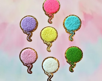 Stick-On Balloon Chenille Patch, Self-Adhesive Patch, DIY Supply, Gold Glitter Trimmed Chenille Patch, Hat Patch, Bag Patch, Jacket Patch