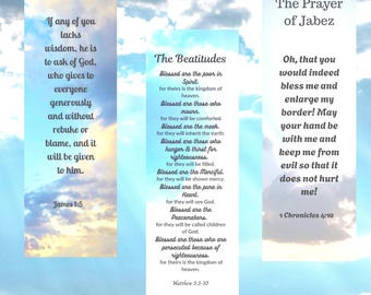 Custom-made Christian Scripture Bookmark Set – The Beatitudes, Prayer of Jabez, James 1:5