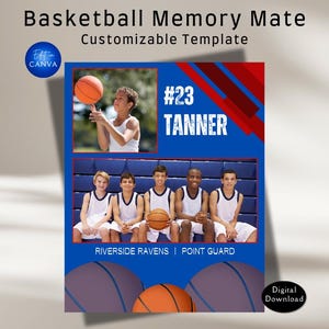 Basketball Memory Mate Canva Template. Customizable basketball memory mate template. Non Photoshop template. Sports teams & athlete gift.