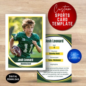 Football Trading Card Canva Template. Customizable sports trading card & baseball card. Custom sports card gift for athlete. All sports.