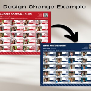 Travel Team Recruit Roster Canva Template. Customizable club team recruiting roster with athlete profile for baseball, softball, all sports