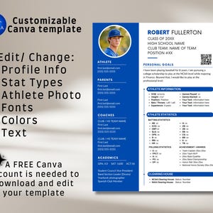 Athlete Profile Sheet Canva Template. Customizable College Recruiting ...