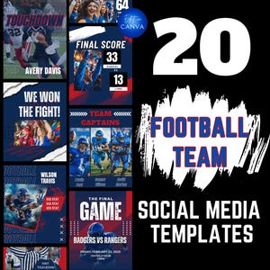 Football Social Media Canva Template. Non Photoshop Football team Instagram template kit. College & high school football. Facebook, Twitter.