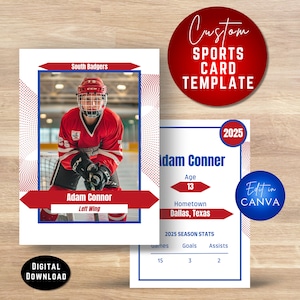 Hockey Sammelkarte Vorlage. Personalisierbare Sport Sammelkarte & Baseball Karte. Personalisiertes Sport Geschenk für Sportler. Alle Sportarten.