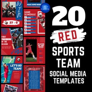 Sports Social Media Canva Template. Red and Blue Non Photoshop template. College & high school sports teams, Instagram, Facebook, Twitter.