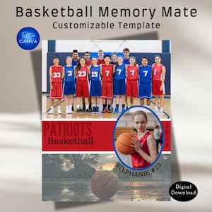 Basketball Memory Mate Canva Template. Customizable basketball memory mate template. Non Photoshop template. Sports teams & athletes gift.