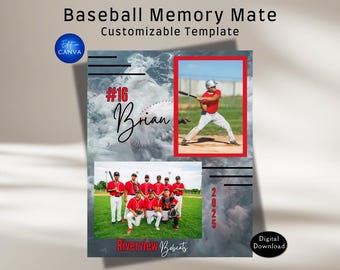 Plantilla de Canva para Memory Mate de béisbol. Plantilla personalizable para Memory Mate de sóftbol. Plantilla sin Photoshop. Regalo para equipos deportivos y atletas.