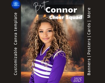 Cheerleader Poster Canva Template. Gift for varsity athlete. Non photoshop for cheer banner, cheerleader backdrop, and custom senior poster.