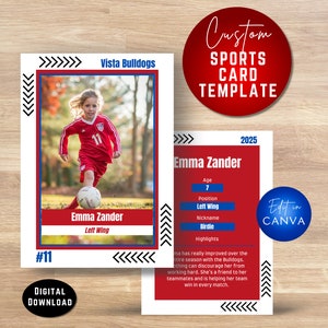Soccer Trading Card Canva Template. Customizable sports trading card & baseball card. Custom sports card gift for athlete. All sports