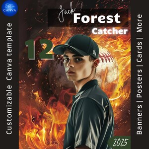 Baseball Poster Canva Template. Gift for baseball player. Non photoshop for softball banner, baseball backdrop, and custom senior poster.