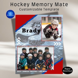 Hockey Memory Mate-canvasjabloon. Aanpasbare sjabloon voor hockeygeheugenpartner. Niet-Photoshop-sjabloon. Cadeau voor sportteams en atleten.