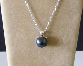 Necklace Sterling Silver 925 Signed JC JL Dark Smokey Grey Focal Stone 18" Chain with Magnetic Catch