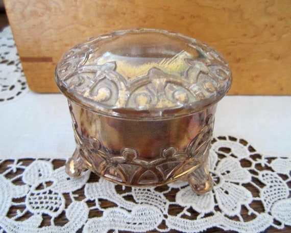 FOOTED TRINKET BOX Round Gold Flashed Very Vintag… - image 1