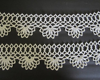 EXTRA WIDE TATTING 2 Vintage Matching Pieces Each 17" Long x 3 1/2"