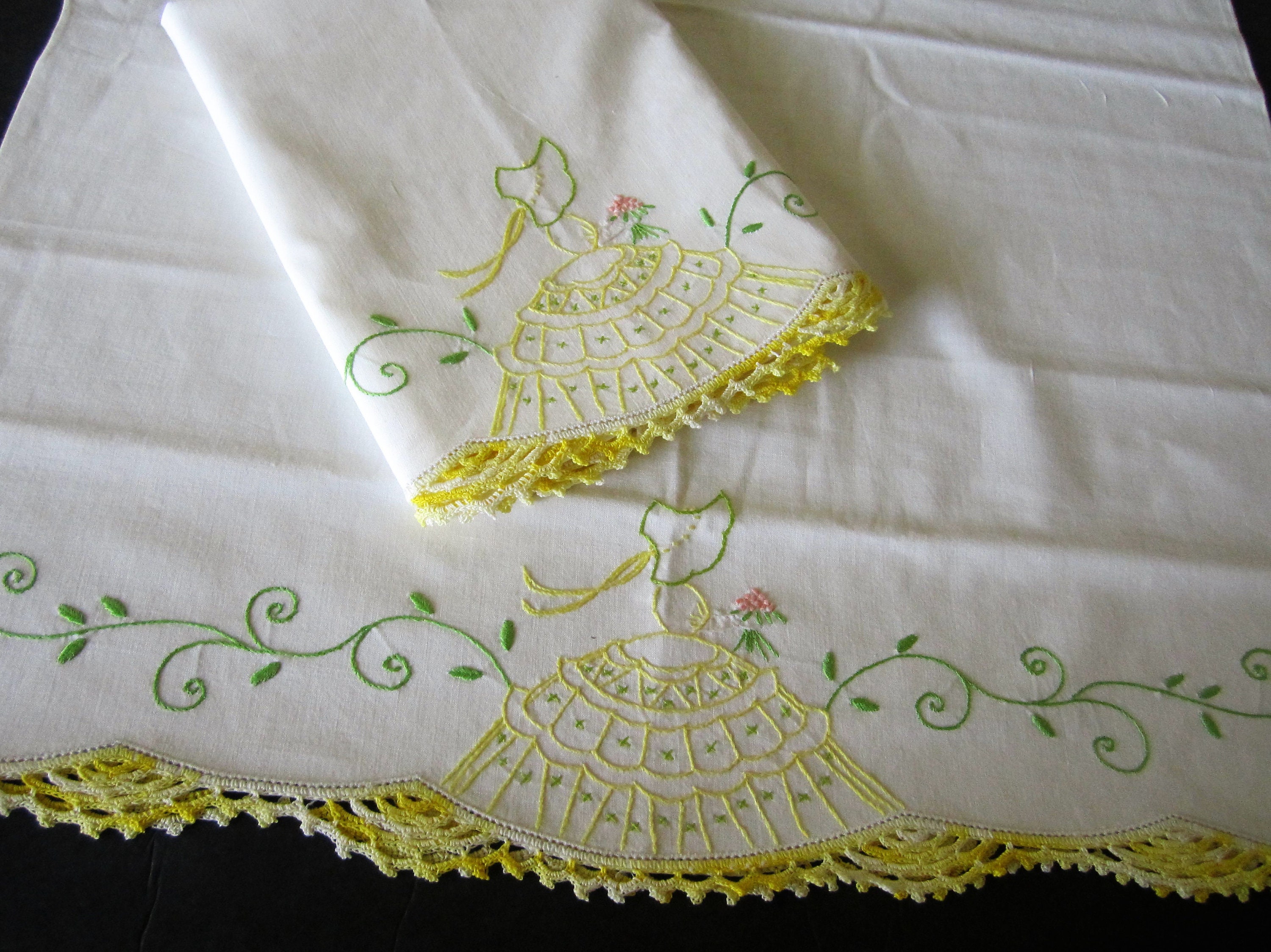 Embroidered Pillowcases With Thread Crochet Edging Etsy