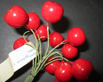 Lot MILLINERY FRUIT Little Red Apples Old Store Stock Labeled Made in Germany USSR Occupied