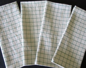 4 Tea Towels 3/4" Green & White VINTAGE GRAPH CHECKS