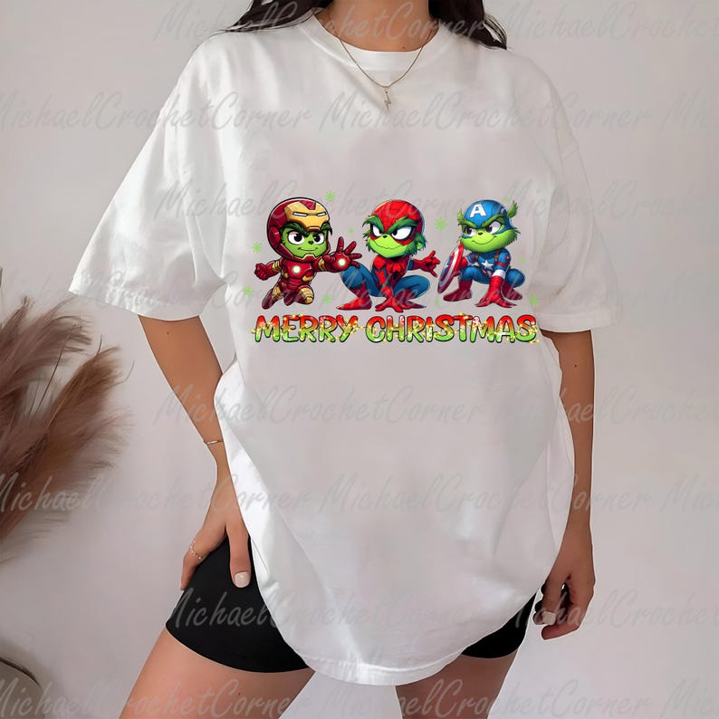 Superhero Christmas PNG Bundle, Superhero Green Mean Guys Png, Funny