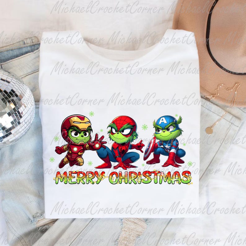 Superhero Christmas PNG Bundle, Superhero Green Mean Guys Png, Funny