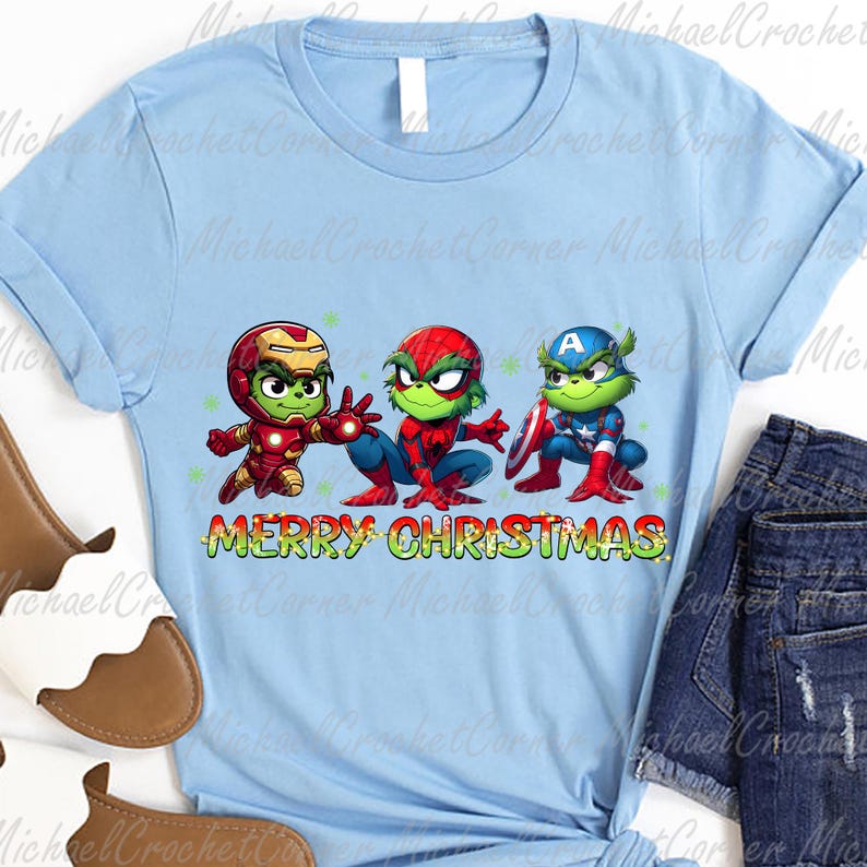 Superhero Christmas PNG Bundle, Superhero Green Mean Guys Png, Funny