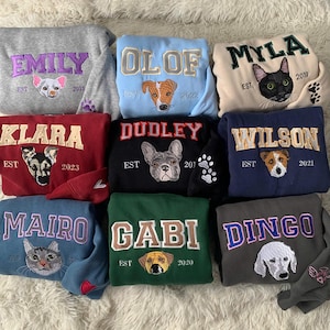 Pet Embroidered Sweatshirt Using Photo, Custom Cat Embroidered Sweatshirt, Custom Embroidered Pet Hoodie, Personalized Pet Face Sweatshirt