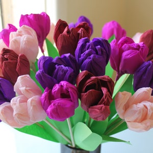 A bouquet of 15 pieces mixed colour crepe paper tulips