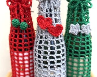 Wine Bottle Gift Bag Crochet PDF Pattern, Housewarming Bottle Cosy, Wine Bottle Crochet Holder, Christmas Crochet Gift, Bottle Cover Pattern