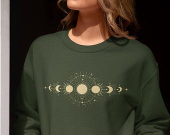 Sweat phases de lune, sweat bohème lune, sweat céleste, sweat astronomie, sweat bohème lune et soleil, cadeau pour elle