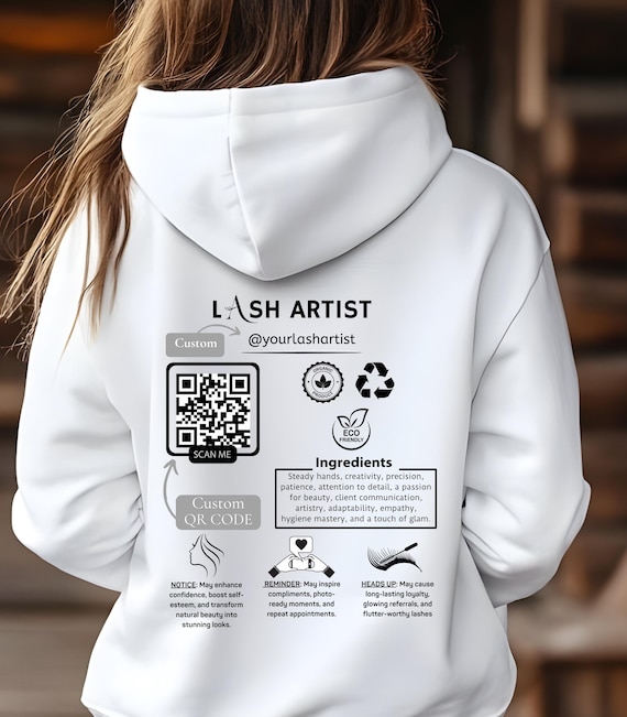 Moletom com capuz personalizado Lash Artist QR Code, Lash Tech