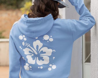 Trending Hibiskus Blume Hoodie, Sommerferien Shirt, Kokosnuss Mädchen Y2k Ästhetik Hoodie, Strand Bum, adrette Kleidung, Indie Retro Ästhetik