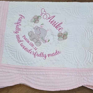 Personalized Baby Quilt: Embroidered Cotton Heirloom Blanket