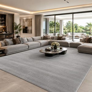 Lichtgrijze handgetufte wollen mat, effen grijs vloerkleed, zacht vloerkleed, groot vloerkleed voor de woonkamer, moderne minimalistische woondecoratie