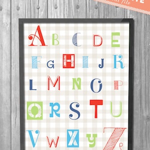Alphabet Print // Printable Educational Art // Baby Boy // Baby Girl // Gingham // Nursery // Baby Shower // INSTANT DOWNLOAD