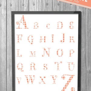 Alphabet Nursery Print in Coral // Printable Educational Art // Baby Boy // Baby Girl  // Gingham // INSTANT DOWNLOAD