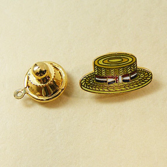 Vintage Aviva Straw Hat Enamel Scatter Pin Lapel … - image 1